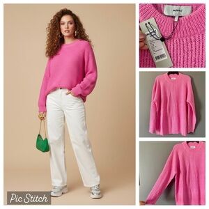 Moves Bright Pink Ribbed Sweater Dopamine Dressing NWT Large